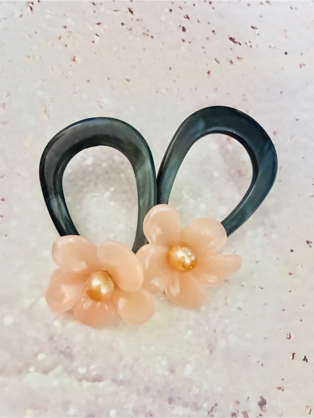 Black Flower acrylic Orval screw back earrings, mid century modern style